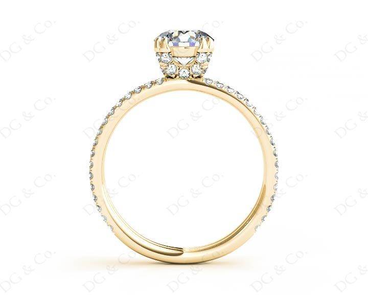 Round Cut Four Double Claw Set Diamond Ring with Pave Set Diamonds Down The Shoulders in 18K Yellow - DG & Co. Jewellery