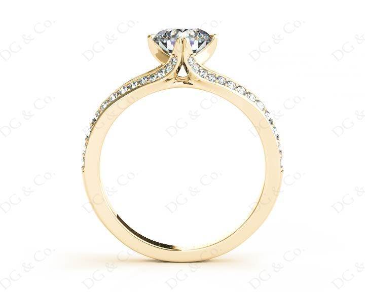 Round Cut Four Claw Set Diamond Ring with Round Cut Diamonds Down the Shoulders - 18K Yellow - DG & Co. Jewellery
