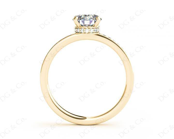 Round Cut Four Claw Set Diamond Ring with Round Pave Set Side Stones in 18K Yellow - DG & Co. Jewellery