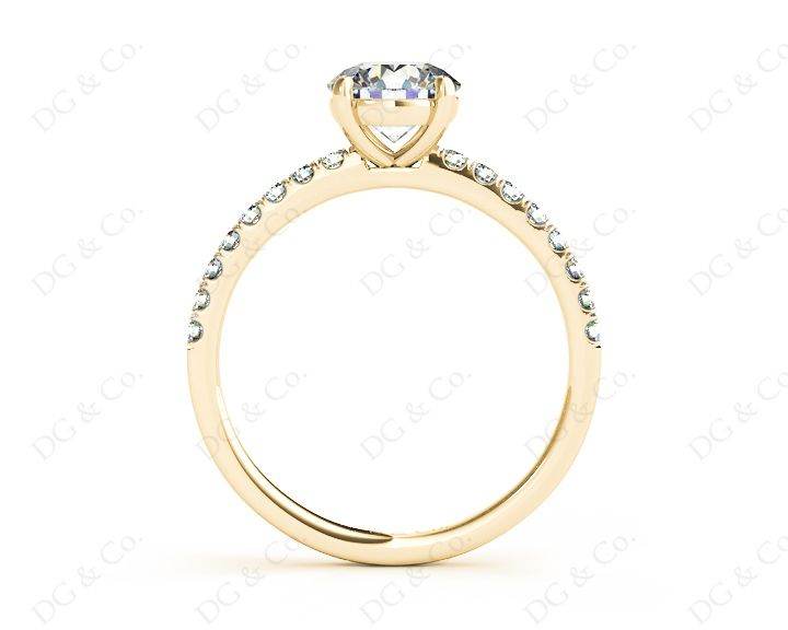 Round Cut Four Claws Diamond Ring with channel Set Side Stones - 18K Yellow - DG & Co. Jewellery