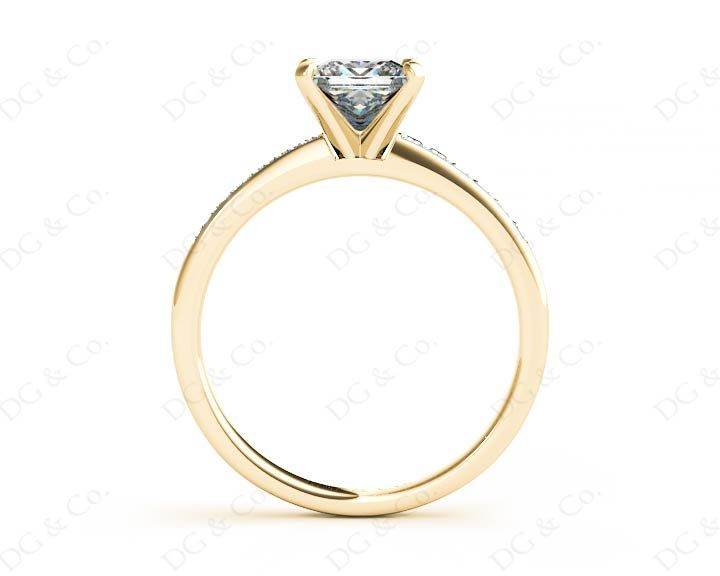 Princess Cut Diamond Engagement ring with four claws centre stone - 18K Yellow - DG & Co. Jewellery