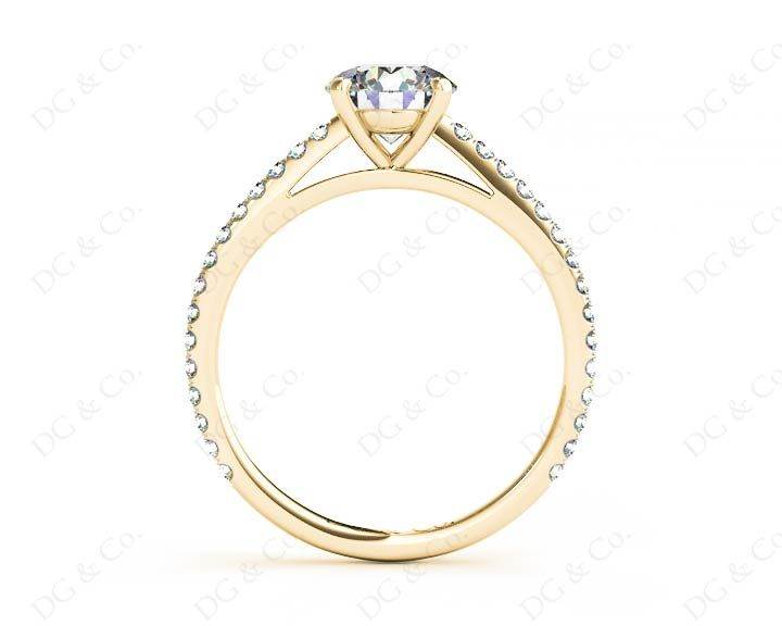 Engagement Ring Round Cut Claw Set Diamond Ring with pave set side stone in 18K Yellow - DG & Co. Jewellery
