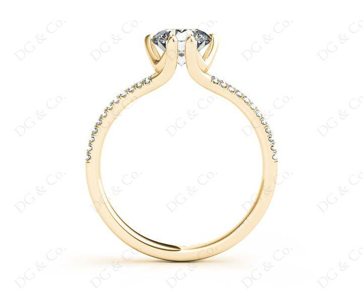 Round Cut Six Prongs Diamond Ring with Pave Set Split Band - 18K Yellow - DG & Co. Jewellery