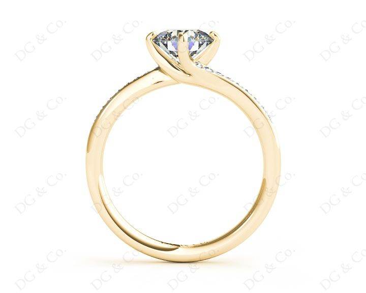 Round Cut Four Claws Prong set Twist Diamond Ring - 18K Yellow - DG & Co. Jewellery