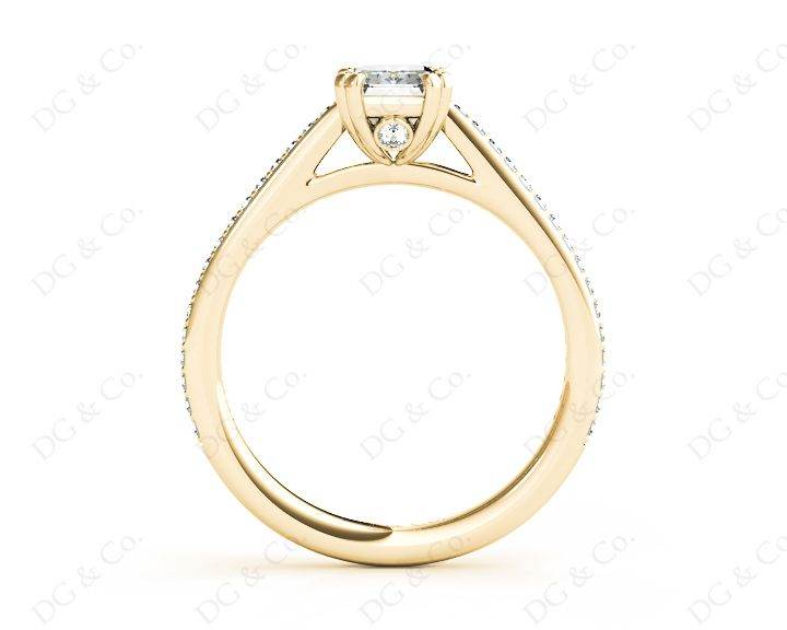 Emerald Cut Four Prongs Diamond Ring with Channel Set Side Stones - 18K Yellow - DG & Co. Jewellery