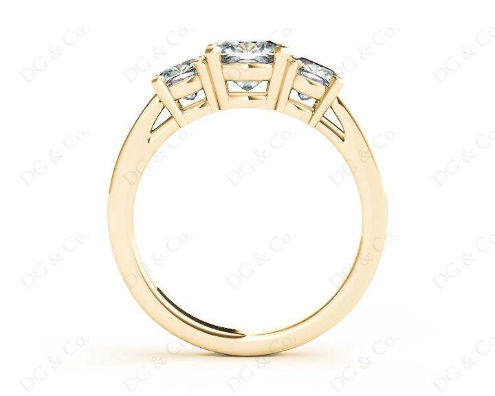 Cushion Cut Trilogy Ring with Channel Set Shoulder Diamonds - 18K Yellow - DG & Co. Jewellery