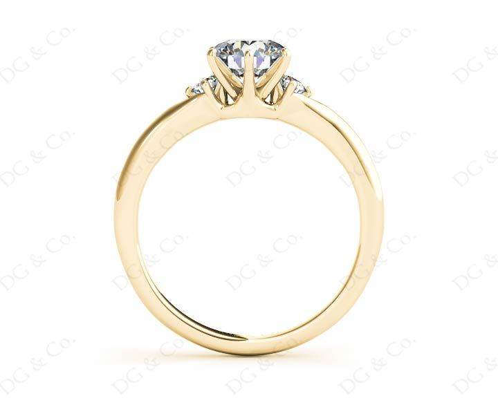 Round Cut Claw Set Trilogy Diamond Ring with Plain Band - 18K Yellow - DG & Co. Jewellery
