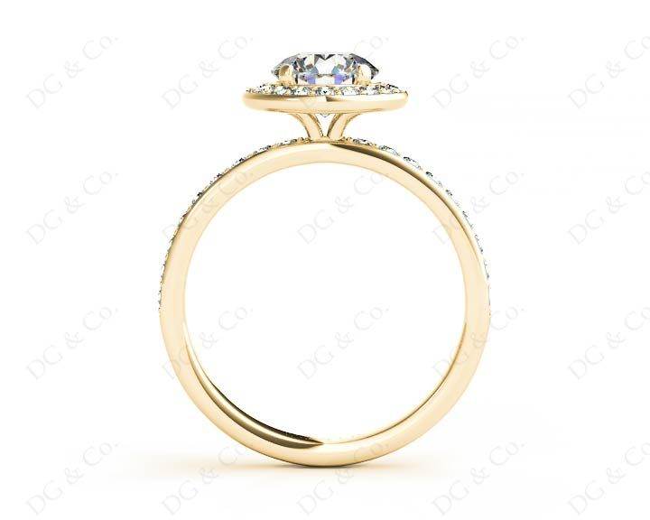 Round cut halo diamond engagement ring with four claw setting in 18K Yellow - DG & Co. Jewellery