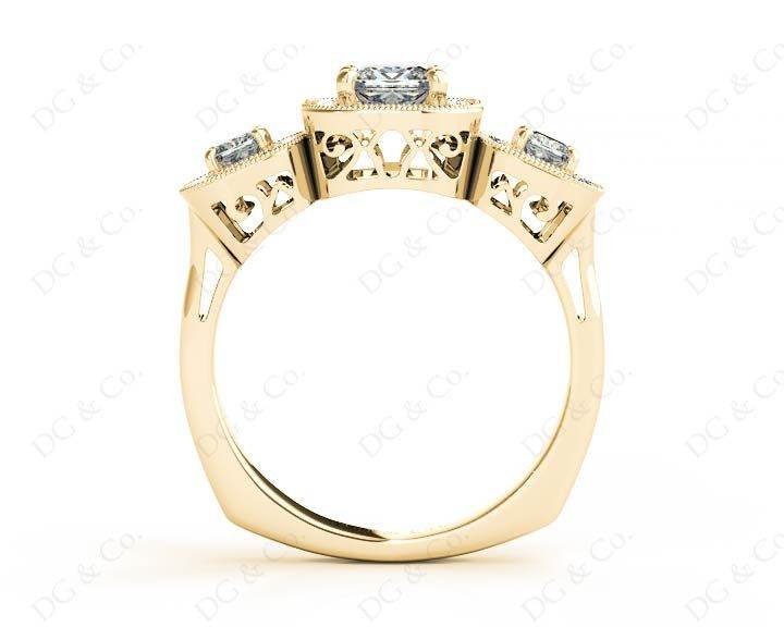 Princess Cut Trilogy Halo Diamond Engagement Ring - 18K Yellow - DG & Co. Jewellery