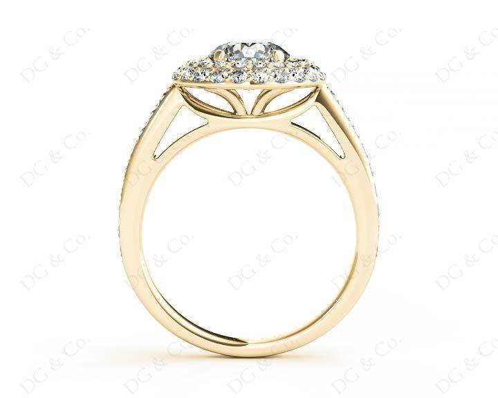 Round Cut Double Halo Diamond Engagement ring with claw set centre stone - 18K Yellow - DG & Co. Jewellery