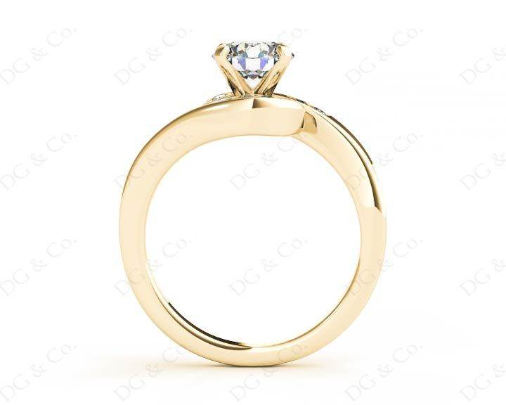 Round Cut Four Claw Set Diamond Ring with Channel Set Stones Down the Shoulders - 18k Yellow - DG & Co. Jewellery