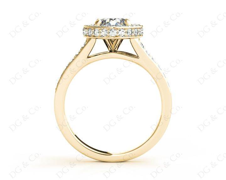 Round Cut Halo Diamond Engagement Ring Split Band with Four Claws Set Centre Stone in 18K Yellow - DG & Co. Jewellery