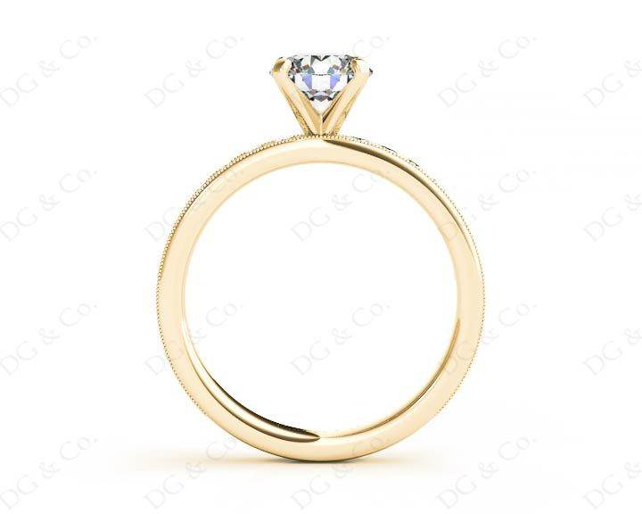 Round Cut Four Claw Set Diamond Ring with Channel Set Side Stones Down The Shoulders - 18k Yellow Gold - DG & Co. Jewellery