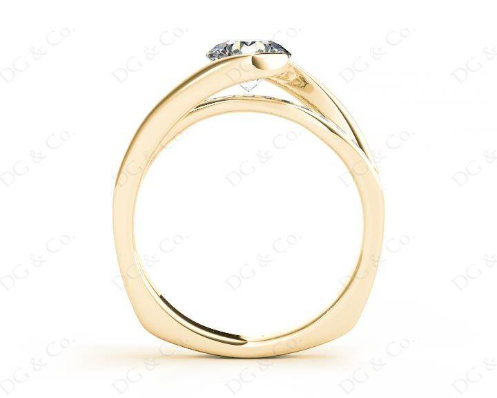 Round Cut Cross Over Ring Half Bezel Set Diamond Engagement Ring with Channel Set Side Stones - 18K Yellow - DG & Co. Jewellery