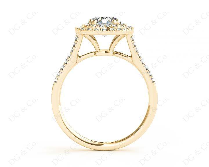 Round Cut Split Shank Diamond Engagement Ring with Double Halo and Pave Set Side Stones in 18K Yellow - DG & Co. Jewellery