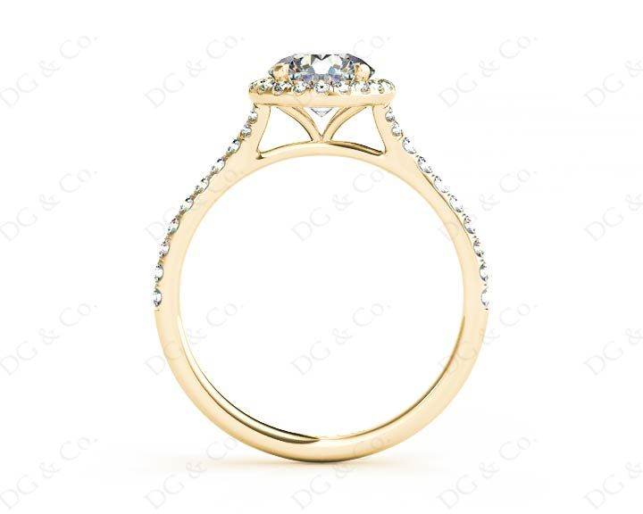 Round Cut Diamond Ring With Round Cut Diamonds Scallop Set on the Halo and Down the Shoulders - 18K Yellow - DG & Co. Jewellery