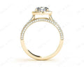 Triple Band Round Cut Diamond Halo Engagement Ring with Pave Set Side Stones and Halo in 18K Yellow - DG & Co. Jewellery