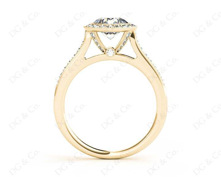 Round Cut Halo Diamond Ring with Bezel Set Centre Stone in 18K Yellow - DG & Co. Jewellery