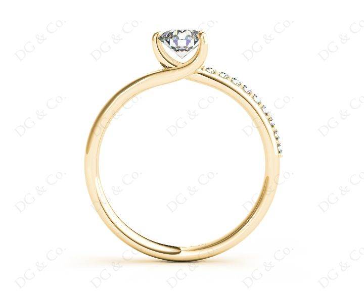 Round Cut Three Claws Diamond Ring with Pave Set Side Stones in 18K Yellow - DG & Co. Jewellery