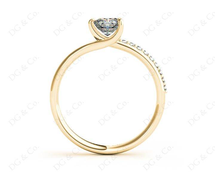 Cushion Cut Diamond Ring with Three Prong Set Centre Stone and Pave Set Side Stones - 18K Yellow - DG & Co. Jewellery