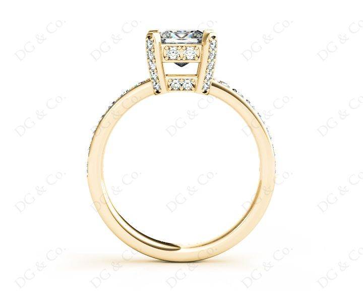 Princess Cut Diamond Engagement Ring with Claw set centre stone with Pave Set Prongs and Side Stones - 18K Yellow - DG & Co. Jewellery