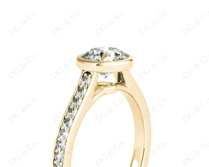 Round Cut Bezel Diamond Ring with Channel Set Side Stones - 18K Yellow - DG & Co. Jewellery