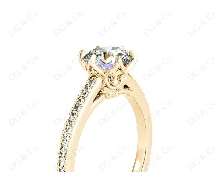 Vintage Style Round Cut Diamond Ring With Six Claws Set Centre Stone - 18K Yellow - DG & Co. Jewellery