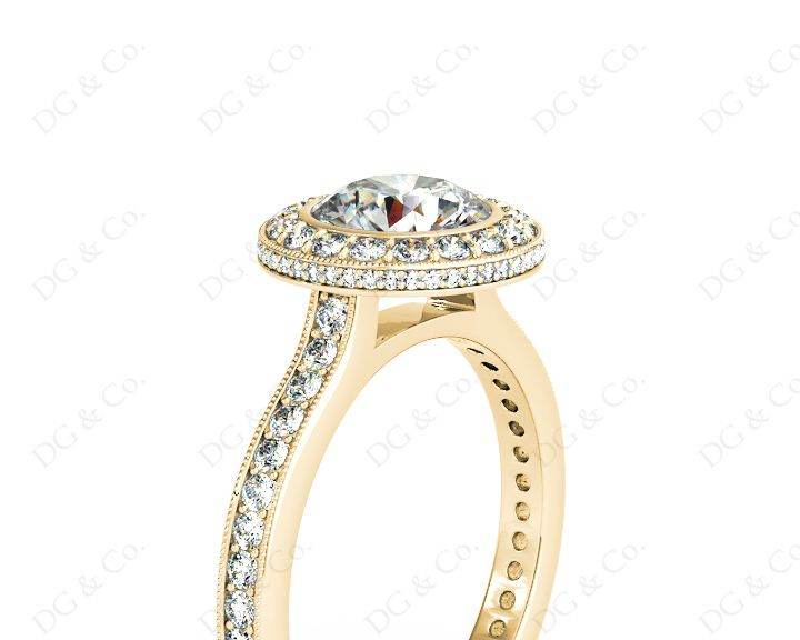 Vintage Style Round Cut Halo Diamond Ring with Bezel Set Centre Stone - 18K Yellow - DG & Co. Jewellery