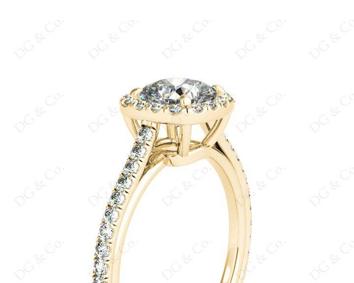 Cushion Cut Halo Diamond Engagement Ring with Claw Set Centre Stone with Pave Set Side Stones - 18K Yellow - DG & Co. Jewellery