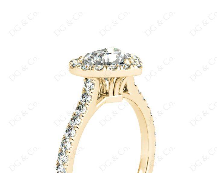 Heart Shape Cut Halo Diamond Engagement Ring with Claw set centre stone and Pave Side Stones - 18K Yellow - DG & Co. Jewellery