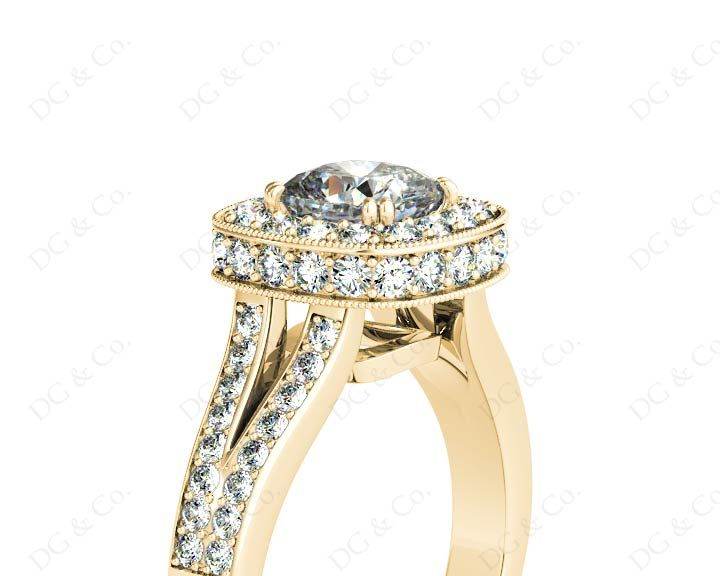Cushion Cut Halo Ring with Milgrain claw set centre stone - 18K Yellow - DG & Co. Jewellery