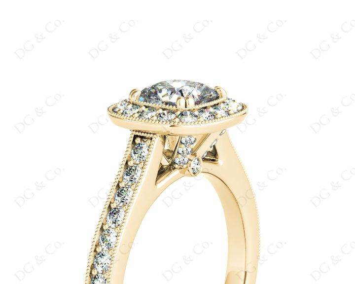 Vintage Style Halo Cushion Cut Ring with Four Claws Set Centre Stone - 18K Yellow - DG & Co. Jewellery