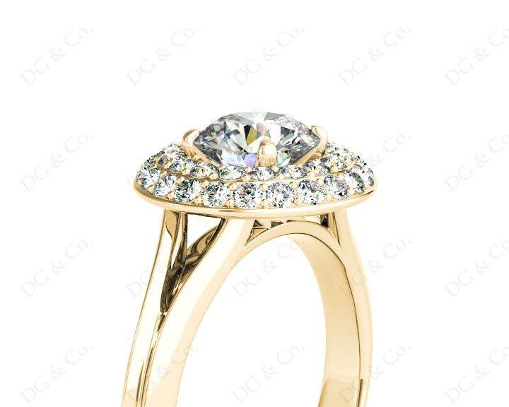 Round Cut Double Halo Plain Band Diamond Engagement ring with claw set centre stone - 18K Yellow - DG & Co. Jewellery