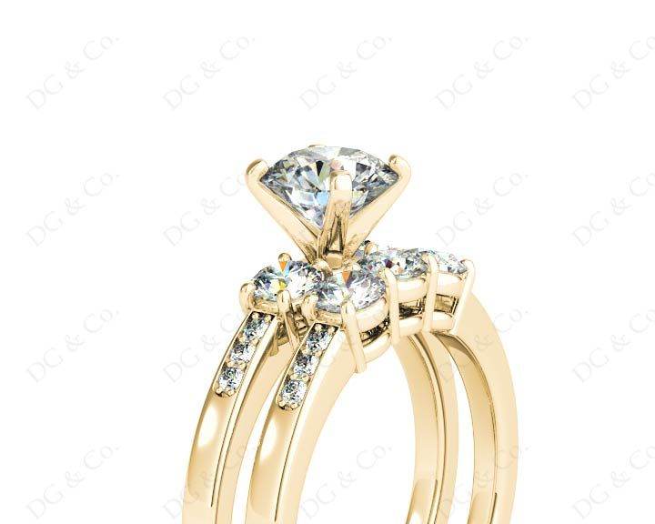 Round Cut Diamond trilogy wedding set rings with claw set side stone - 18K Yellow - DG & Co. Jewellery