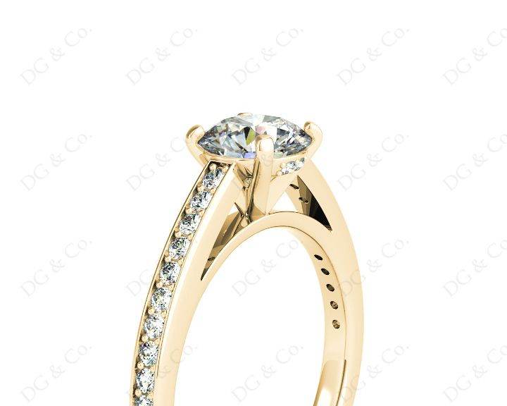 Round Cut Claw Set Diamond Ring with Share Prongs Set Side Stones - 18K Yellow - DG & Co. Jewellery