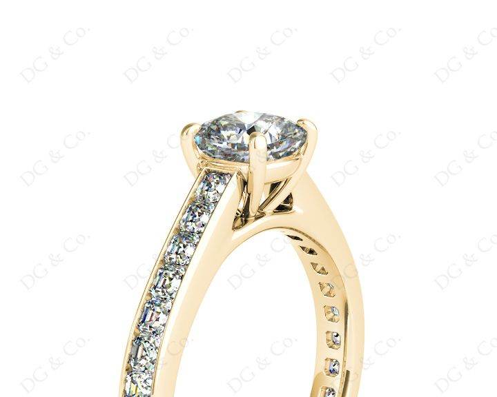 Cushion Cut Four Claws Set Diamond Ring with Channel Set Side Stones - 18K Yellow - DG & Co. Jewellery