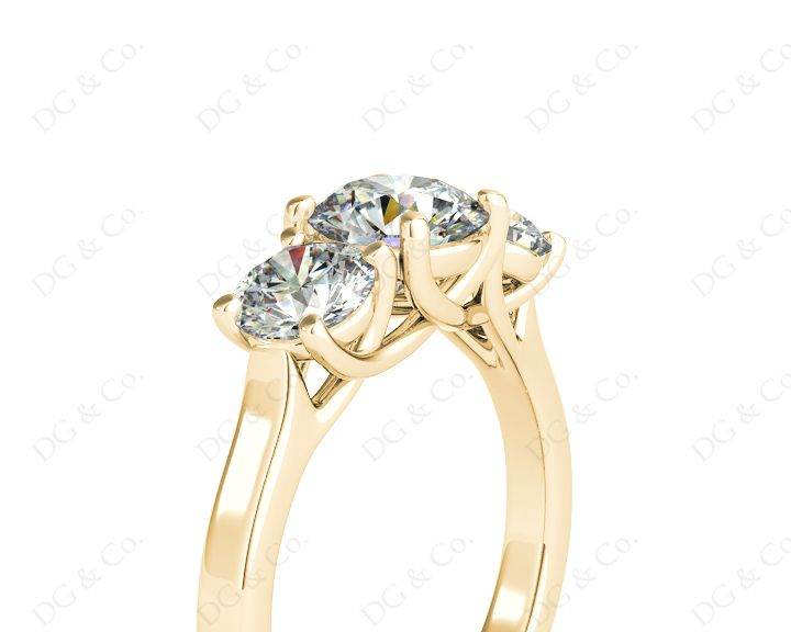 Round Cut Diamond Trilogy Cross Over Ring Setting - 18K Yellow - DG & Co. Jewellery