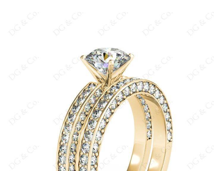 Engagement and Wedding Set Rings Round Cut Diamond with Pave Setting Side Stones in 18K Yellow - DG & Co. Jewellery