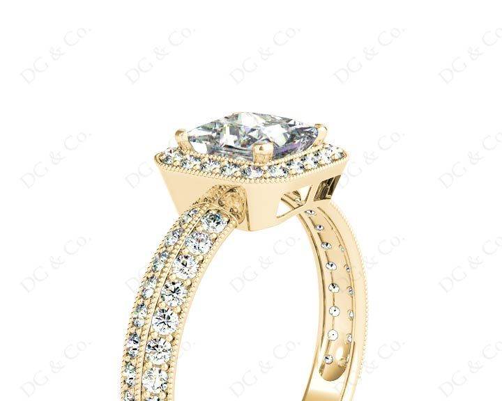 Princess Cut Halo Ring with Milgrain Claw Set Centre Stone - 18K Yellow - DG & Co. Jewellery