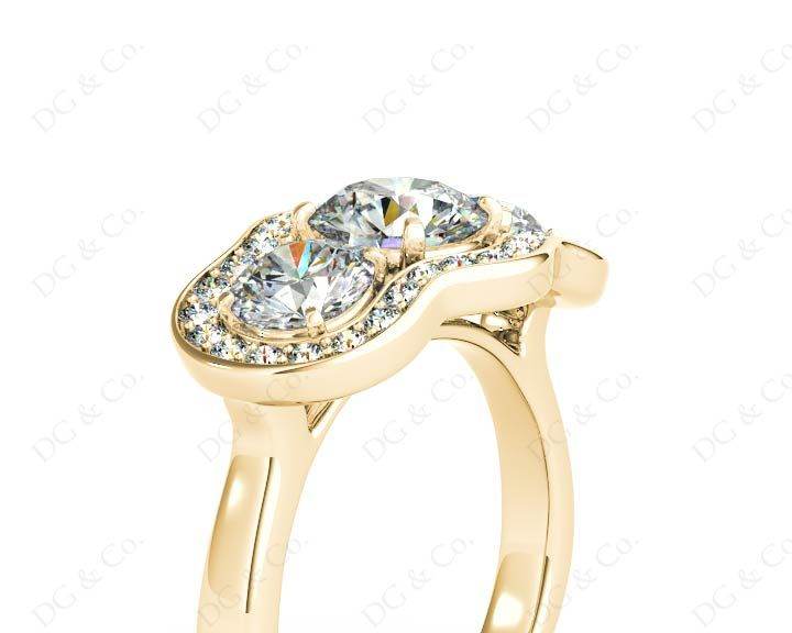 Round Cut Halo Trilogy Diamond Engagement Ring with Pave Set Side Stone In 18K Yellow - DG & Co. Jewellery