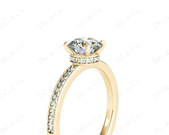 Round Cut Four Claw Set Diamond Ring with Round Pave Set Side Stones in 18K Yellow - DG & Co. Jewellery