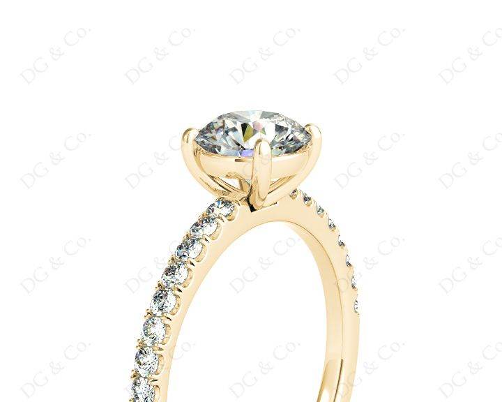 Round Cut Four Claws Diamond Ring with channel Set Side Stones - 18K Yellow - DG & Co. Jewellery