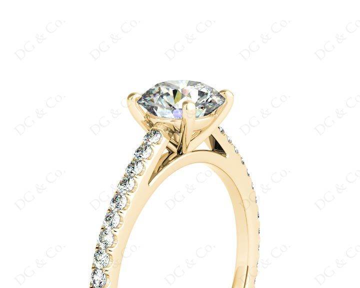 Engagement Ring Round Cut Claw Set Diamond Ring with pave set side stone in 18K Yellow - DG & Co. Jewellery