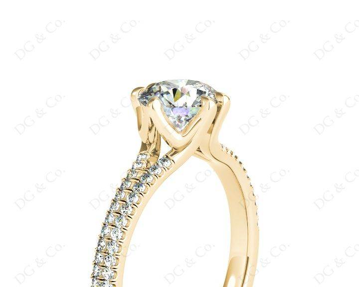 Round Cut Six Prongs Diamond Ring with Pave Set Split Band - 18K Yellow - DG & Co. Jewellery