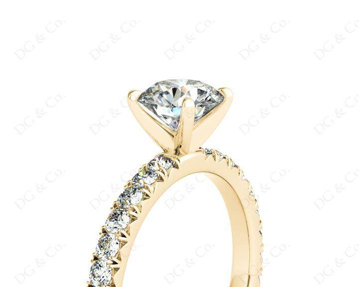Round cut claw set diamond ring with pave set side stone - 18K Yellow - DG & Co. Jewellery