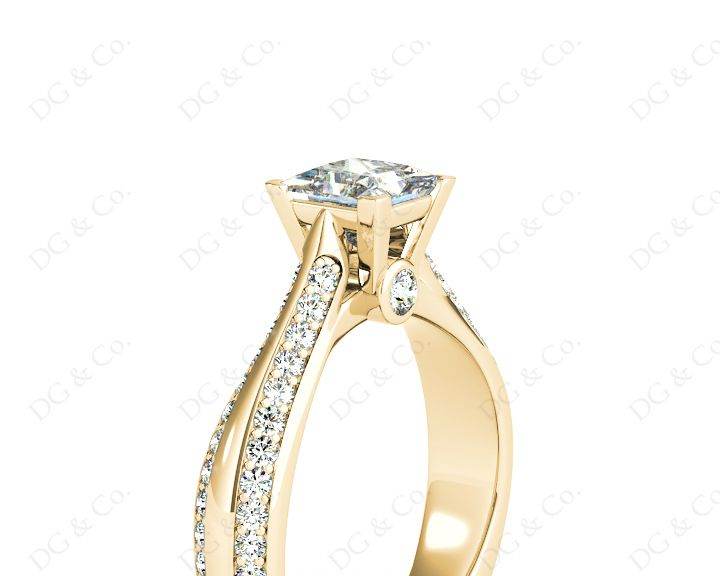 Princess Cut Diamond Engagement Ring with Claw set centre stone in 18K Yellow - DG & Co. Jewellery