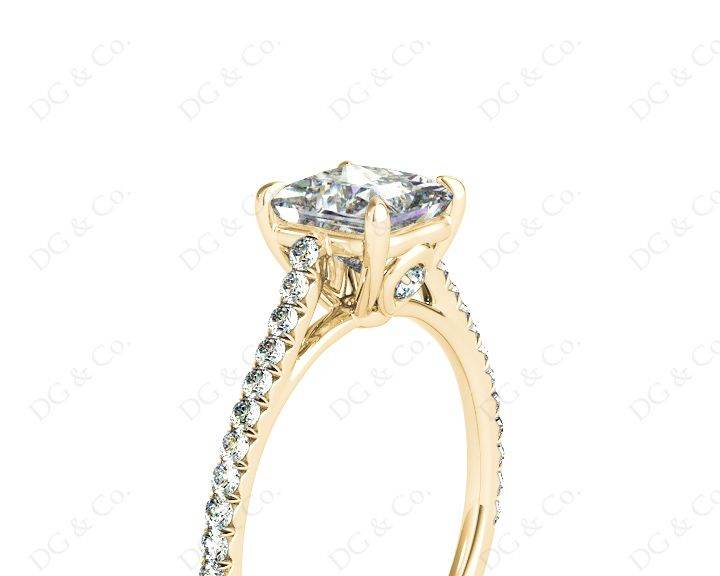Princess Cut Four Claws Diamond Engagement Ring Pave Set Side Stones - 18K Yellow - DG & Co. Jewellery