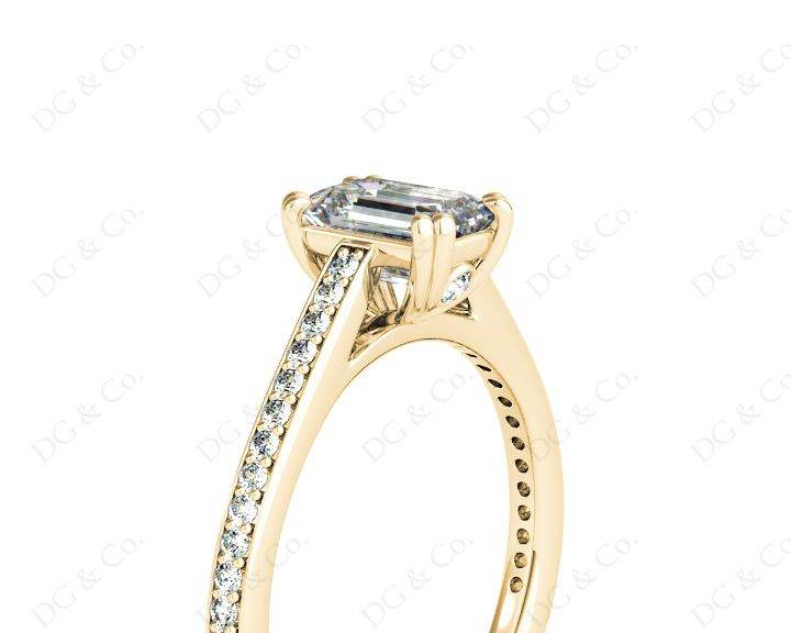 Emerald Cut Four Prongs Diamond Ring with Channel Set Side Stones - 18K Yellow - DG & Co. Jewellery