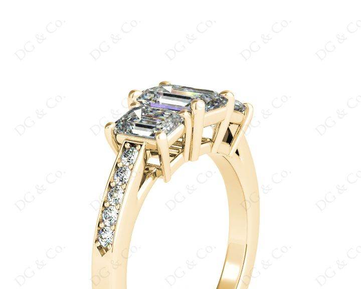 Emerald Cut Trilogy Ring with Channel Set Shoulder Diamonds - 18K Yellow - DG & Co. Jewellery