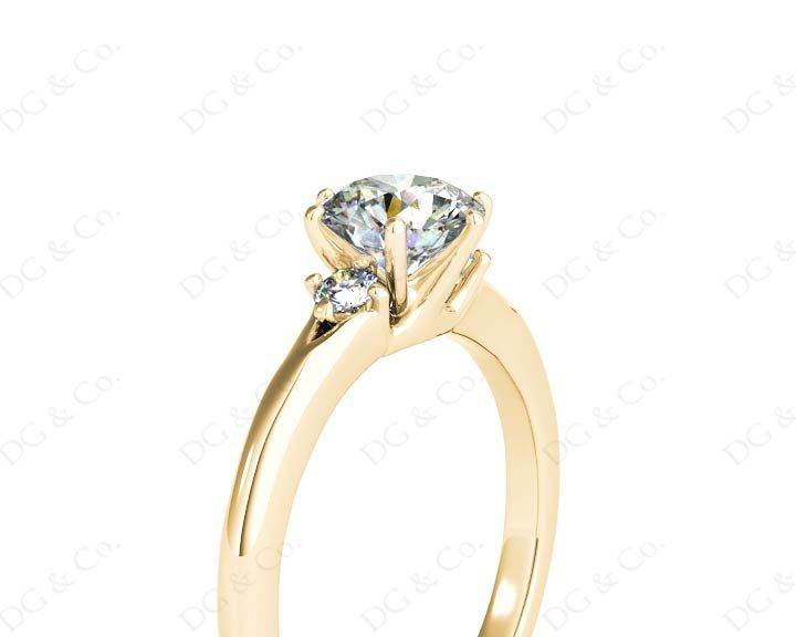 Round Cut Claw Set Trilogy Diamond Ring with Plain Band - 18K Yellow - DG & Co. Jewellery